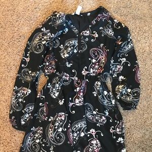 Black, pink, and white paisley dress